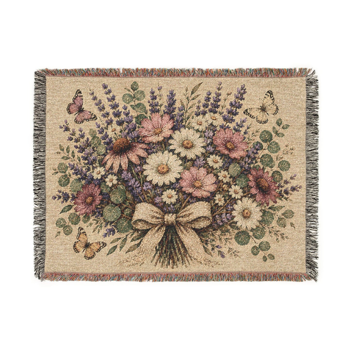 Floral Bouquet Woven Blanket — Vintage Tapestry Throw