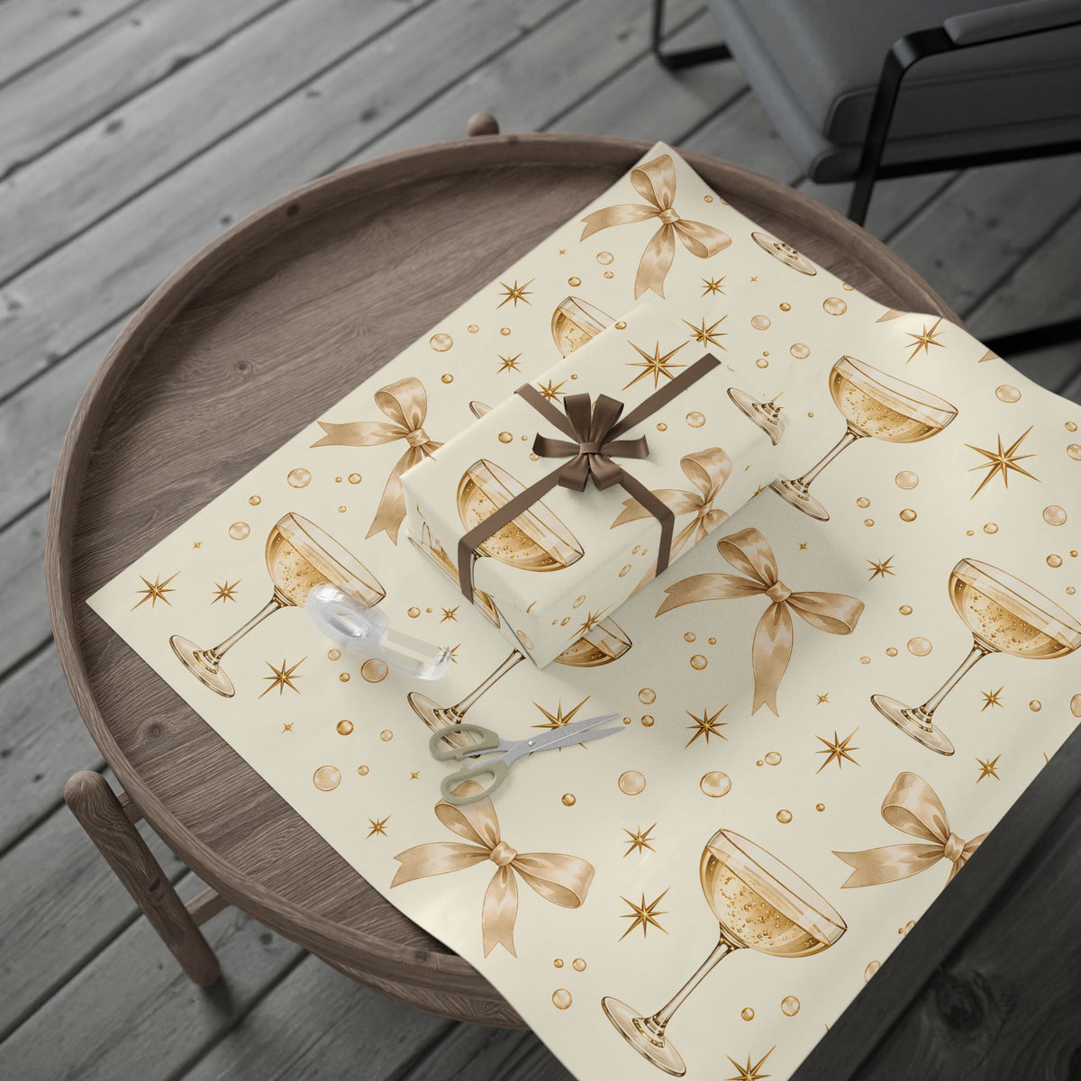 Champagne & Golden Stars Wrapping Paper | Elegant Celebration Gift Wrap