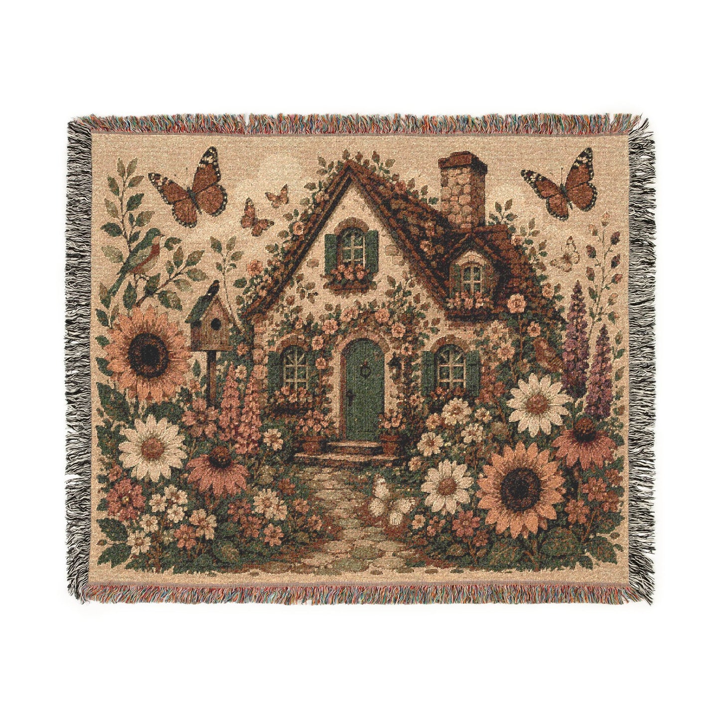 Cottage Garden Woven Blanket — Cozy Floral House Throw