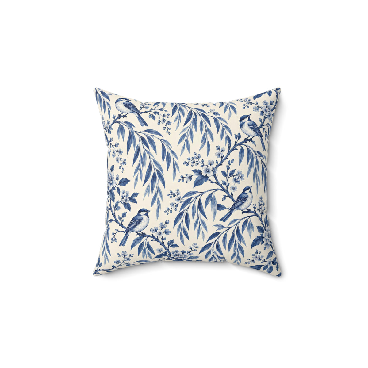 Blue Willow Bird Pattern Pillow — Decorative Square Throw Pillow