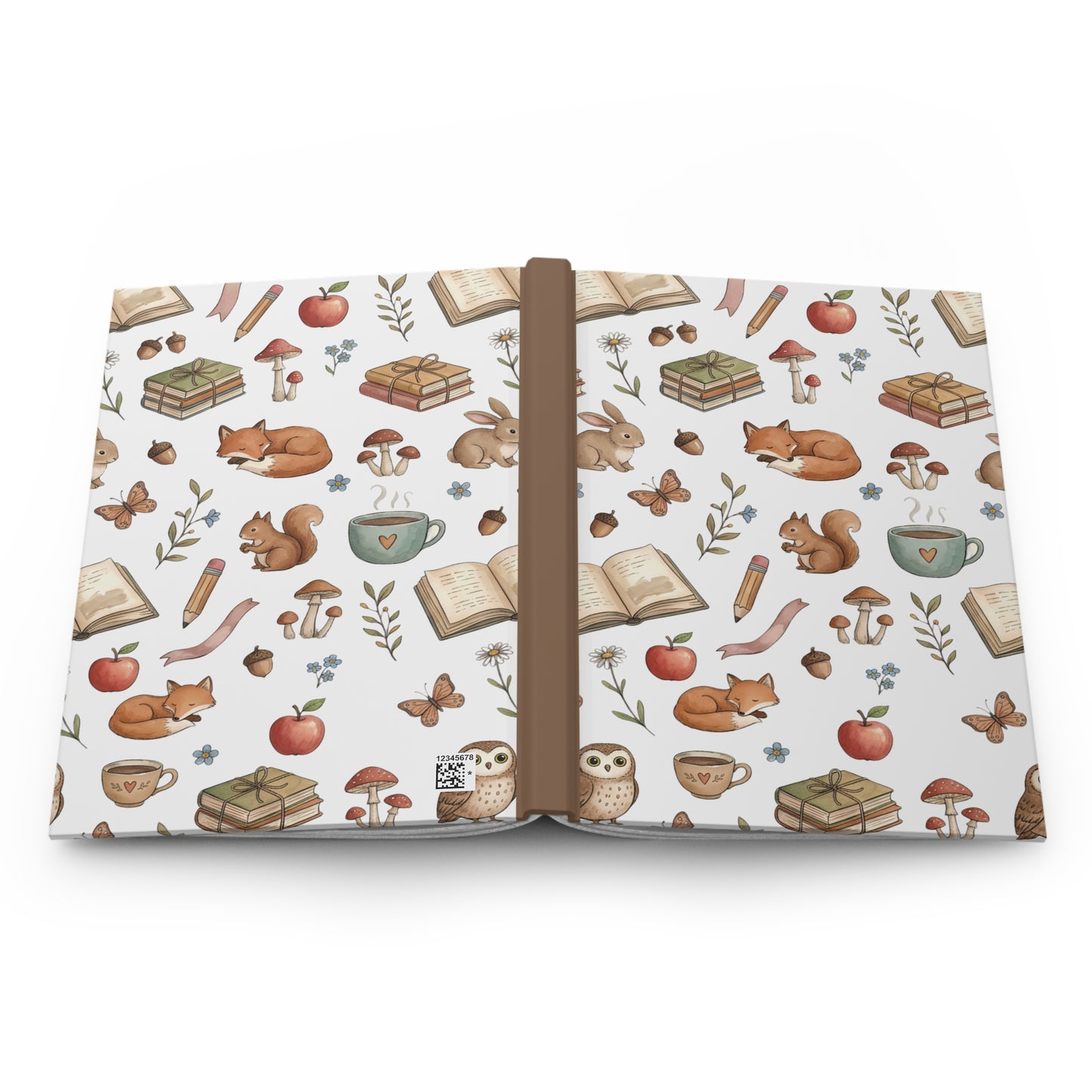 Woodland Cozy Hardcover Journal — Cute Fox, Squirrel & Tea Pattern