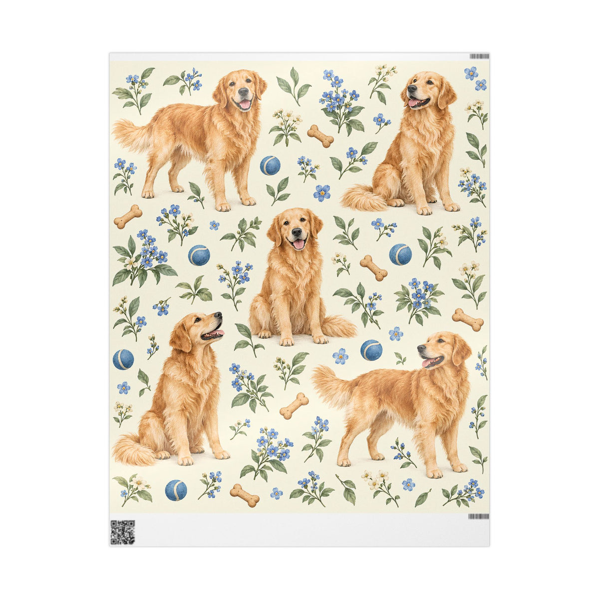 Dog Floral Wrapping Paper — Golden Retriever Gift Wrap (Floral Pattern)
