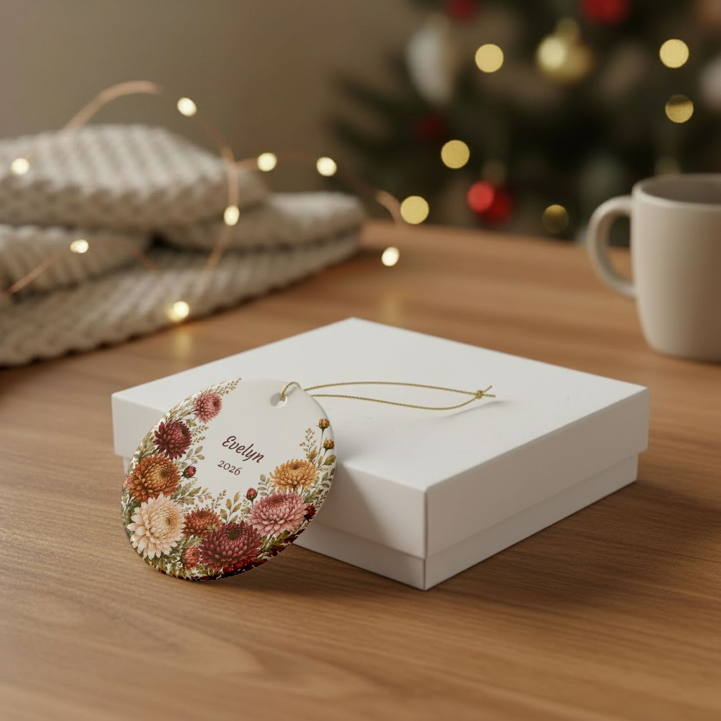 Personalized Floral Ceramic Ornament — Custom Name & Year (Evelyn 2026)