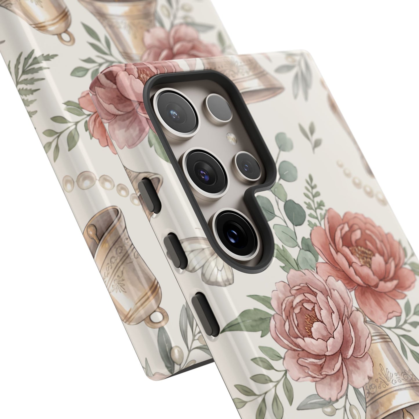 Floral Wedding Bells Phone Case — Vintage Roses, Butterflies & Bow Protective Tough Case