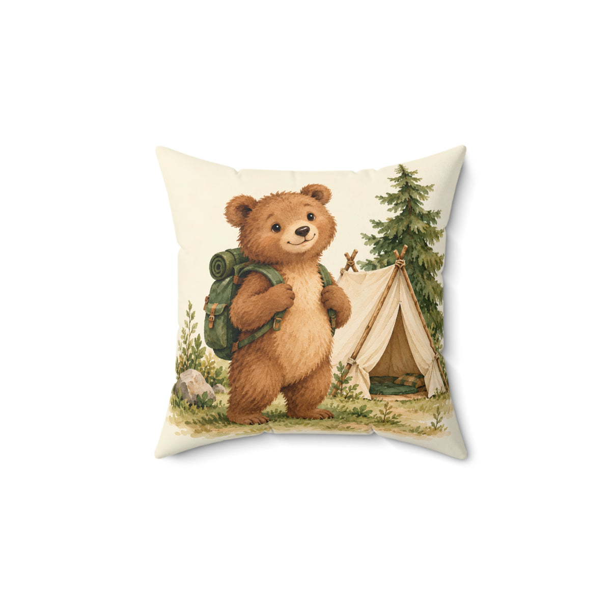 Camping Bear Decorative Pillow