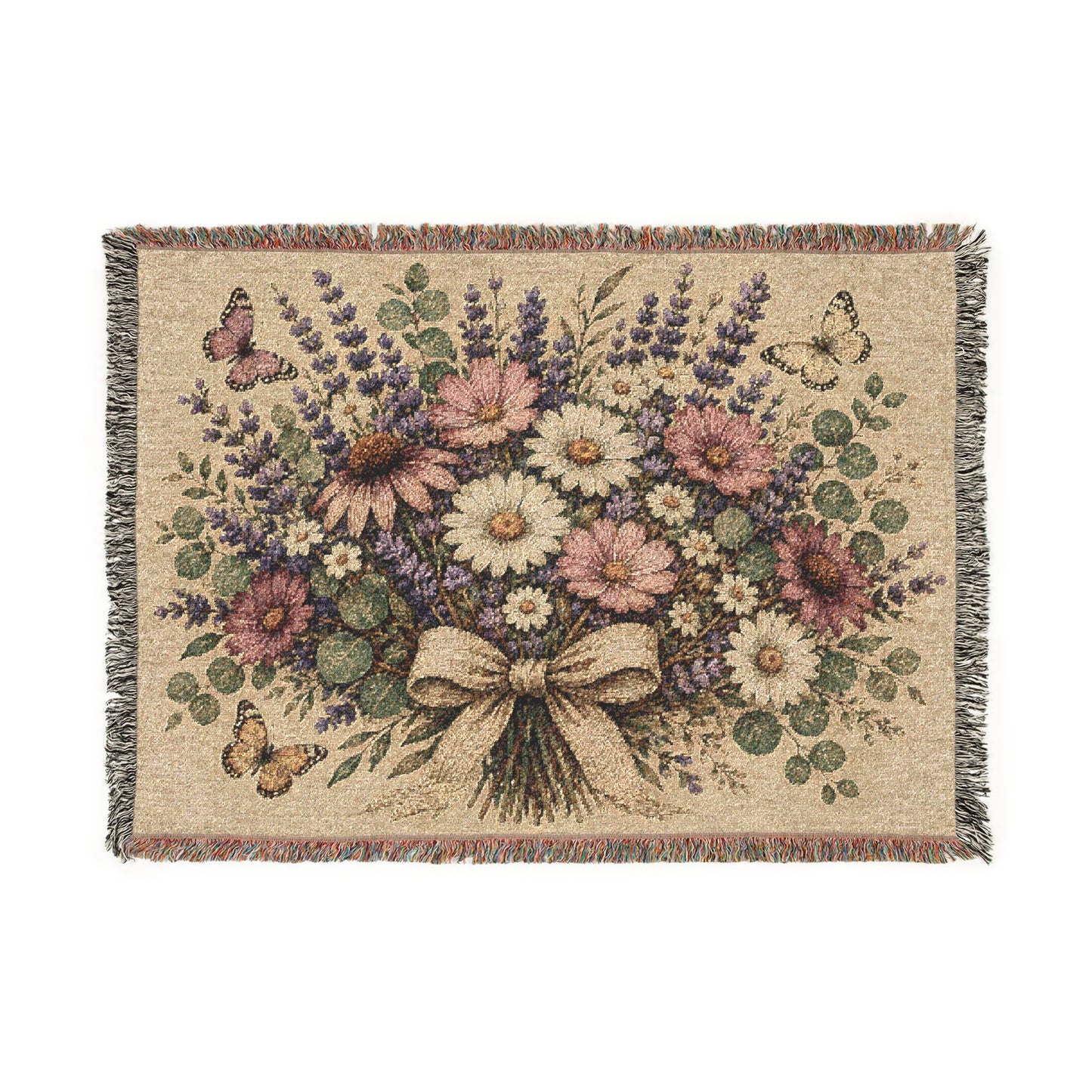 Floral Bouquet Woven Blanket — Vintage Tapestry Throw
