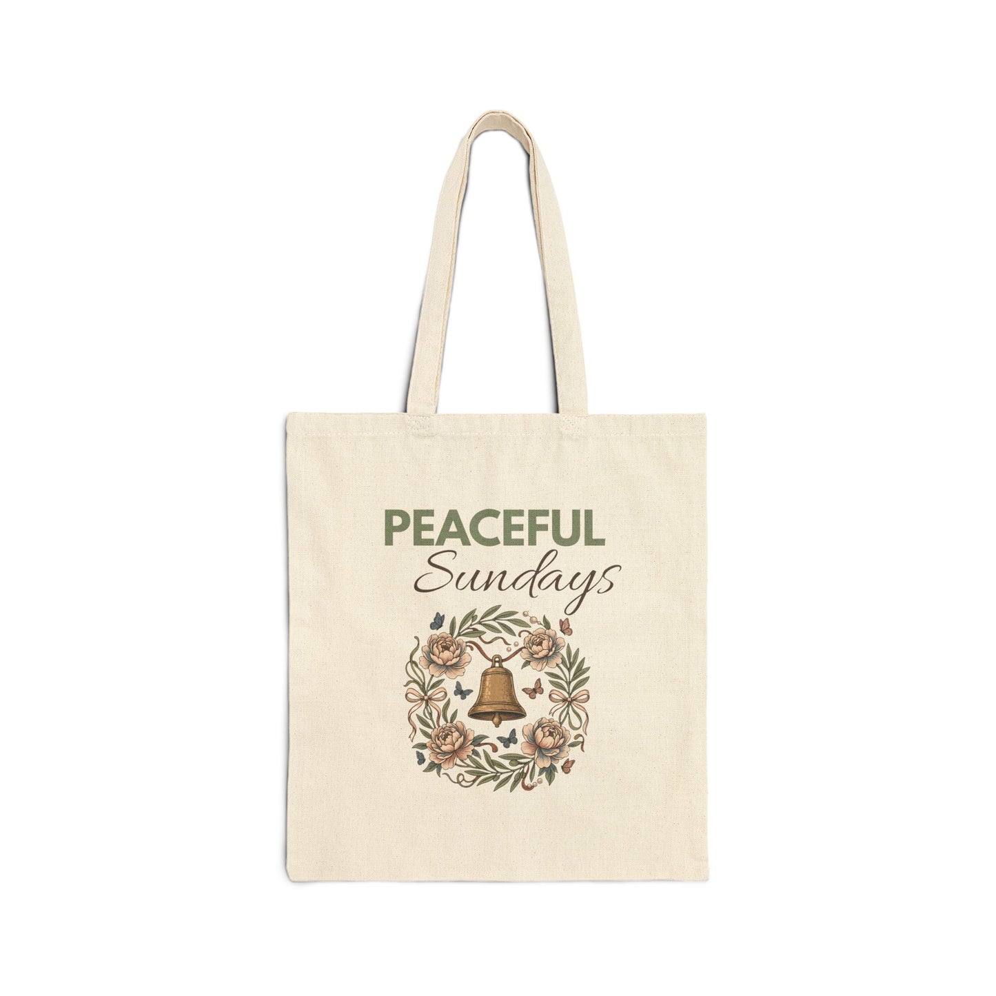 Tote Bag — "Peaceful Sundays" Floral Wreath Canvas Tote