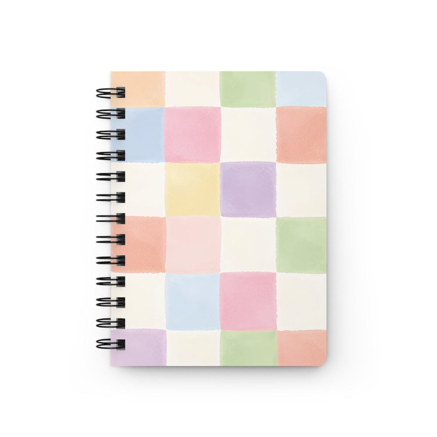 Pastel Checkered Spiral Journal - Watercolor Grid Notebook for Notes & Planning