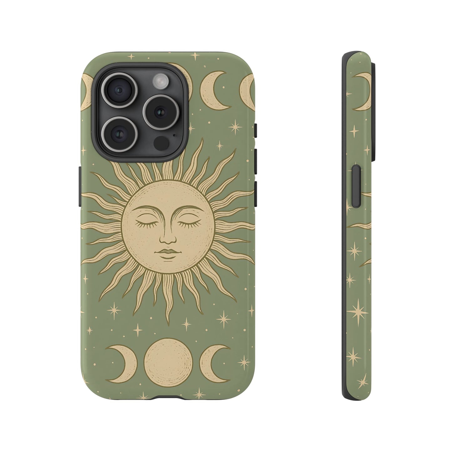 Boho Sun and Moon Phone Case – Protective Aesthetic Case with Wireless Charging Compatibility