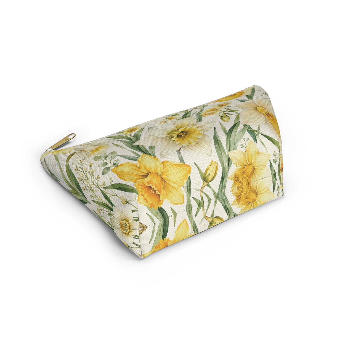 Daffodil Floral T-Bottom Accessory Pouch — Spring Makeup & Travel Organizer