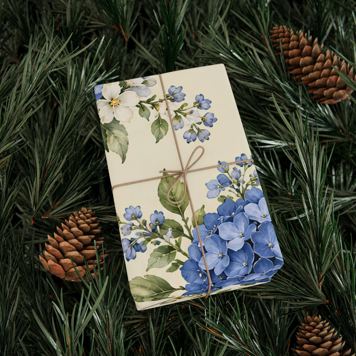 Floral Hydrangea Wrapping Paper Roll — Blue Vintage Flower Gift Wrap