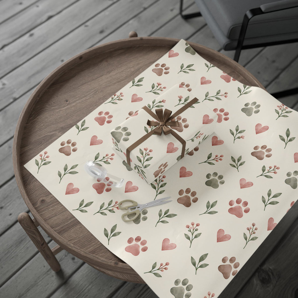 Floral Paw Print Wrapping Paper — Botanical Gift Wrap for Pet Lovers