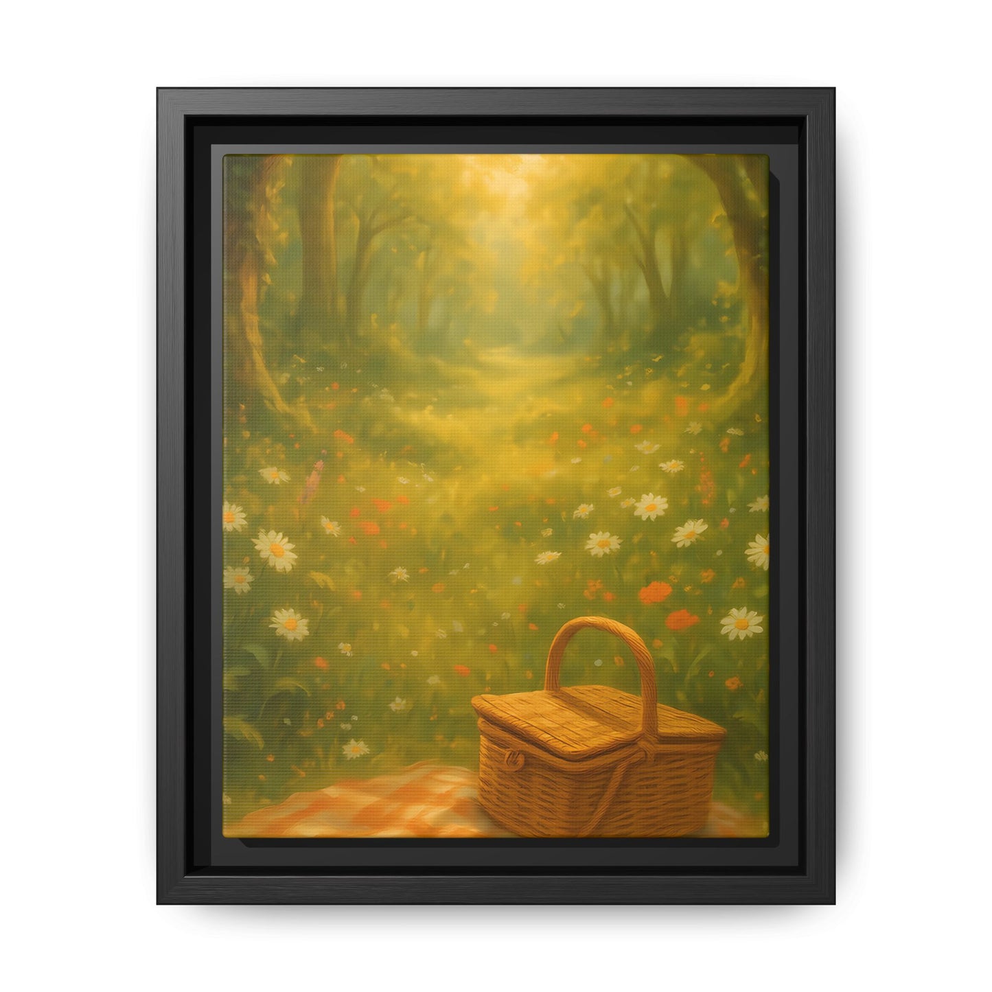 Golden Meadow Picnic Path – Framed Matte Canvas Wall Art