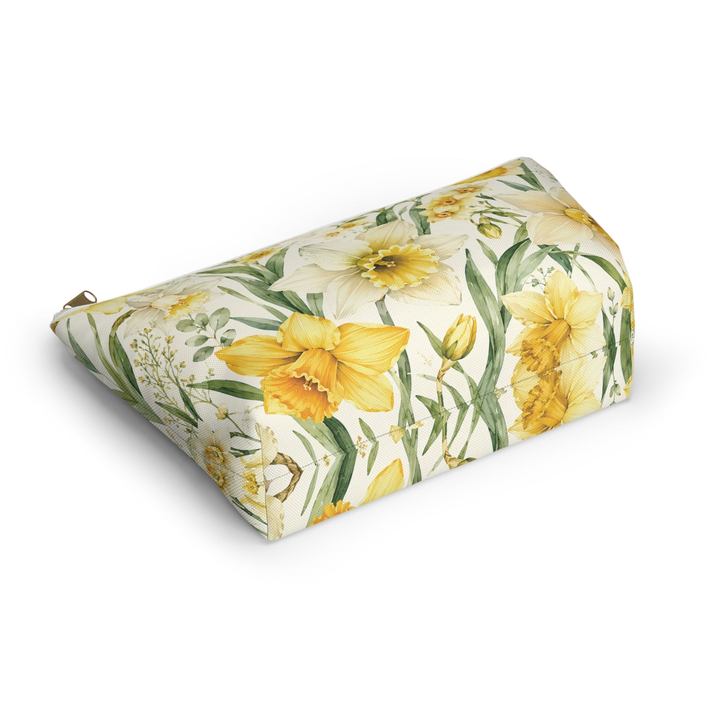 Daffodil Floral T-Bottom Accessory Pouch — Spring Makeup & Travel Organizer