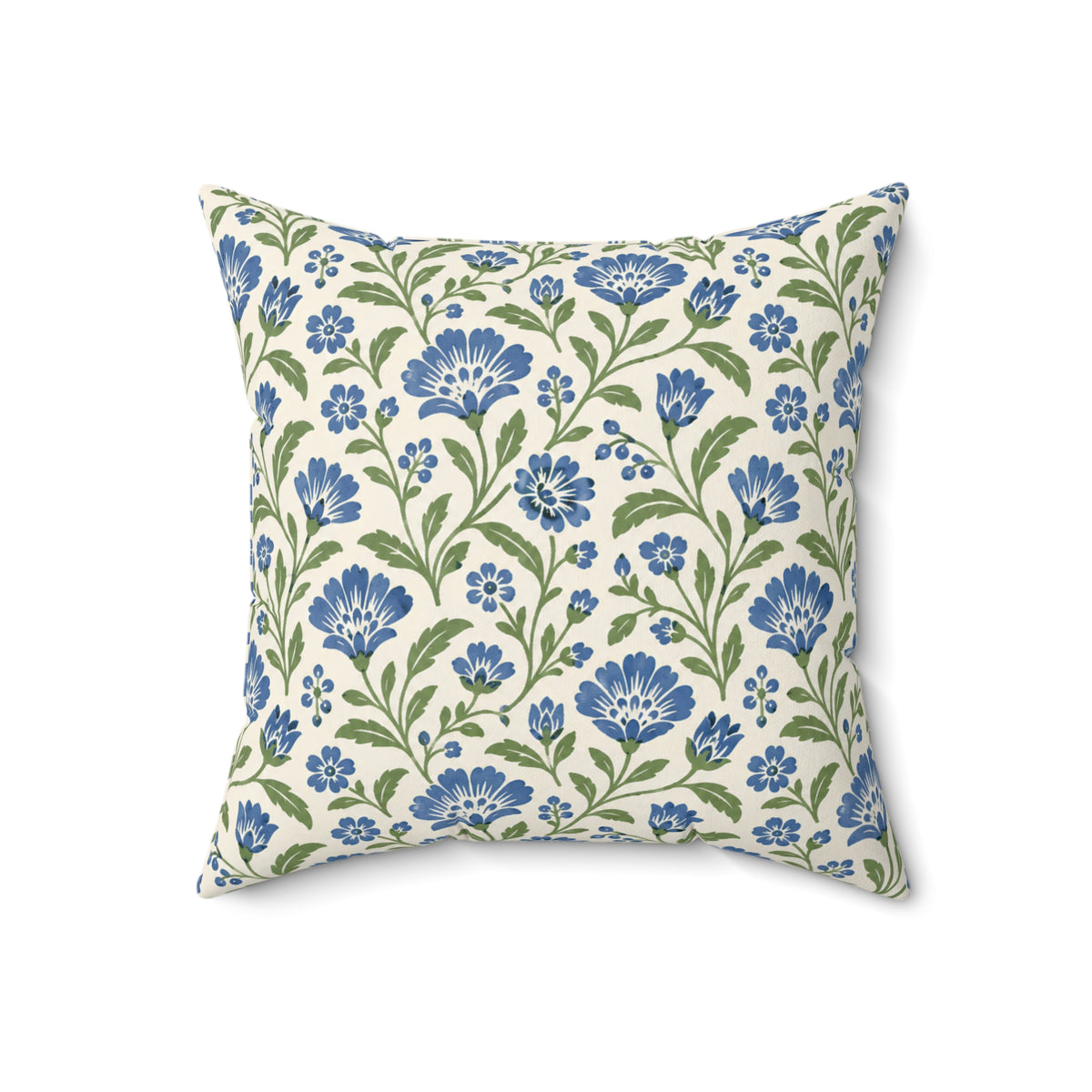 Blue Floral Throw Pillow — Botanical Pattern Decorative Cushion