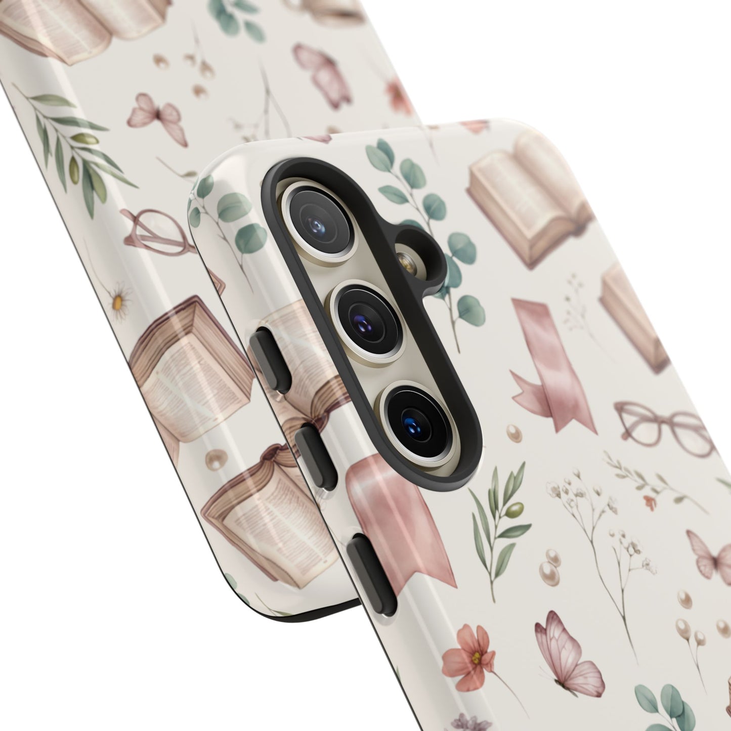 Bookish Floral Phone Case — Cozy Reading Pattern with Open Books, Glasses & Coffee