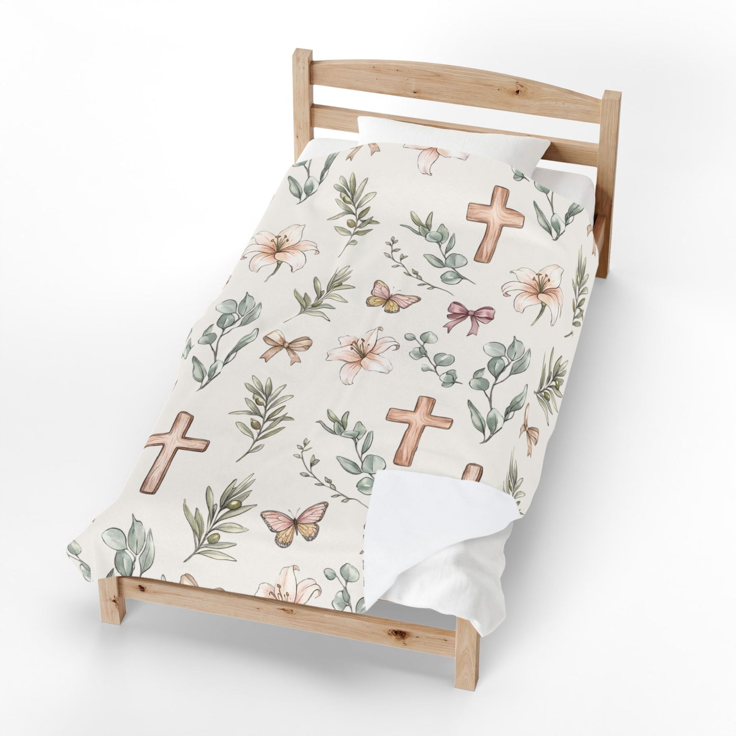 Floral Cross Baby Plush Blanket — Christian Nursery Velveteen Throw