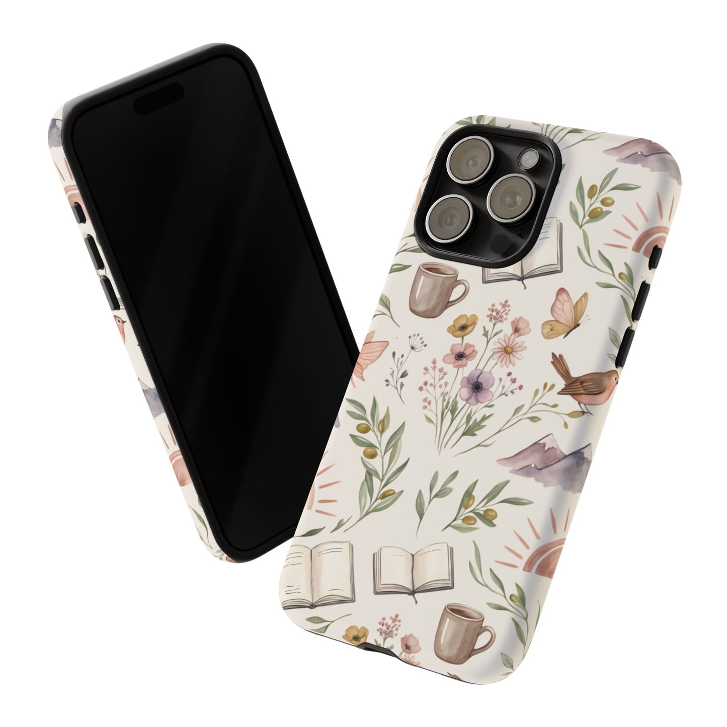Floral Reading Phone Case — Cozy Books & Coffee Pattern Tough Case