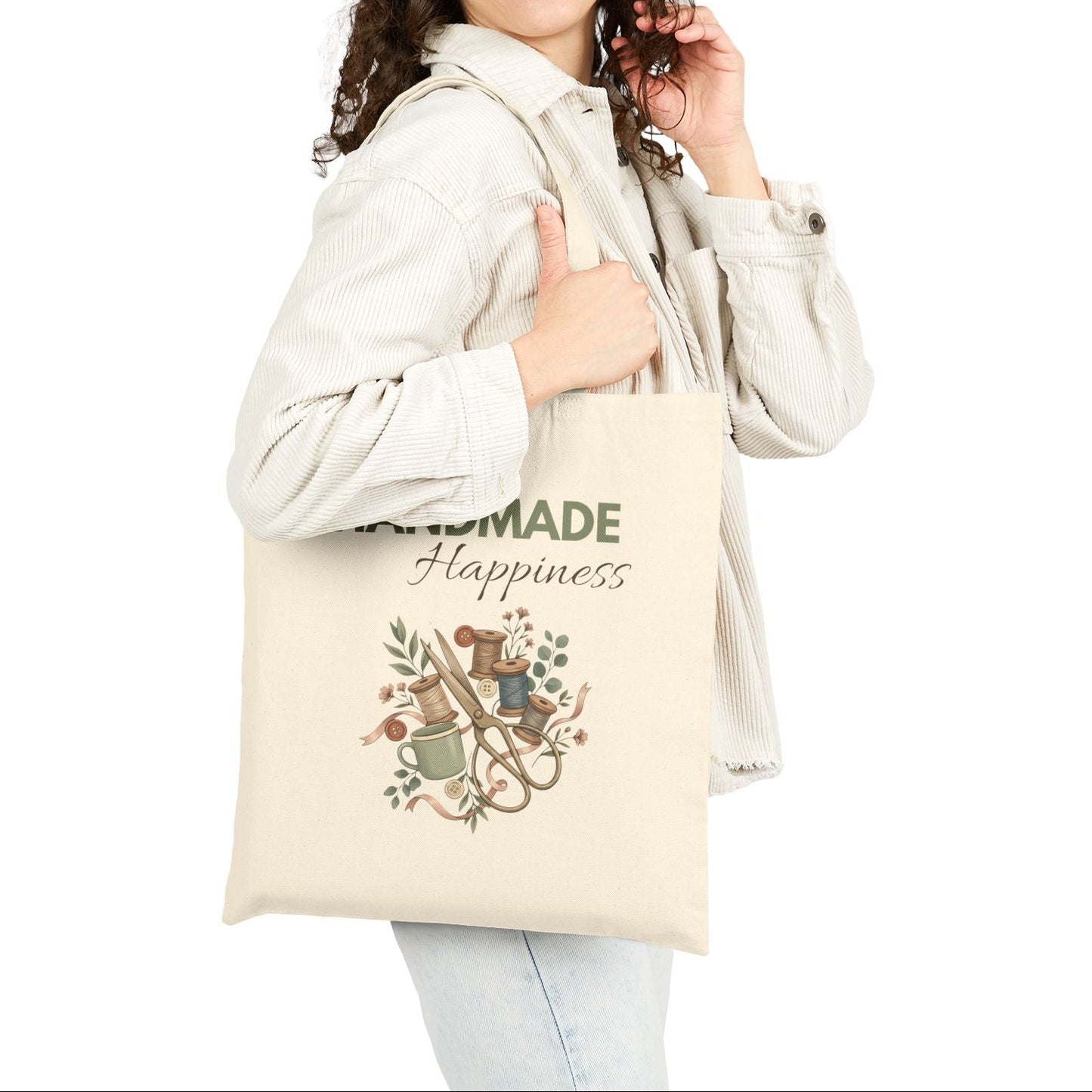 Handmade Happiness Tote Bag — Eco Cotton Crafting Market Tote