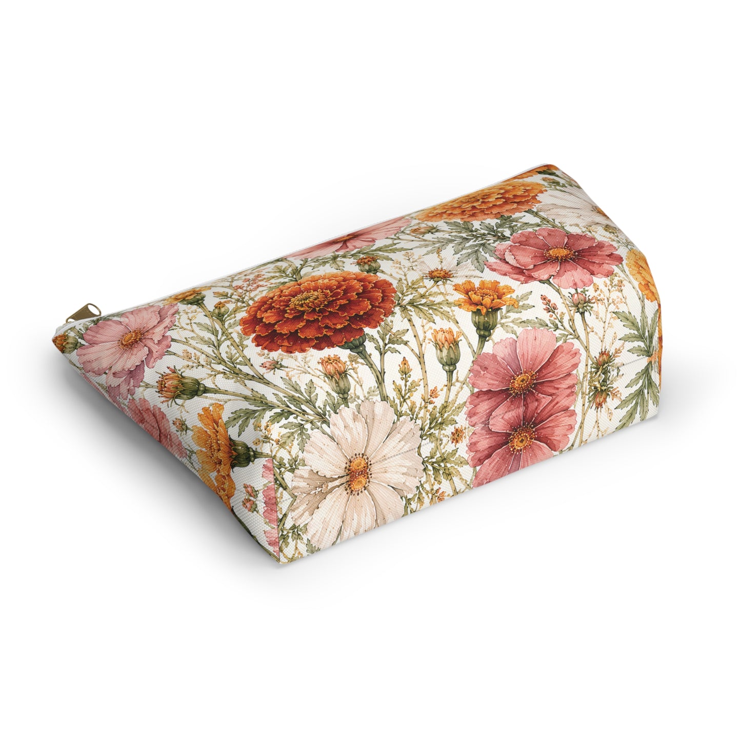 Floral Marigold Accessory Pouch — T‑Bottom Cosmetic Bag