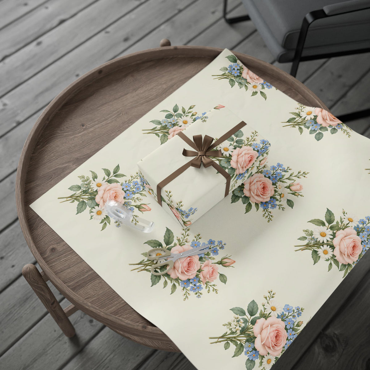 Floral Vintage Wrapping Paper Roll — Soft Cream Peony & Wildflower Gift Wrap
