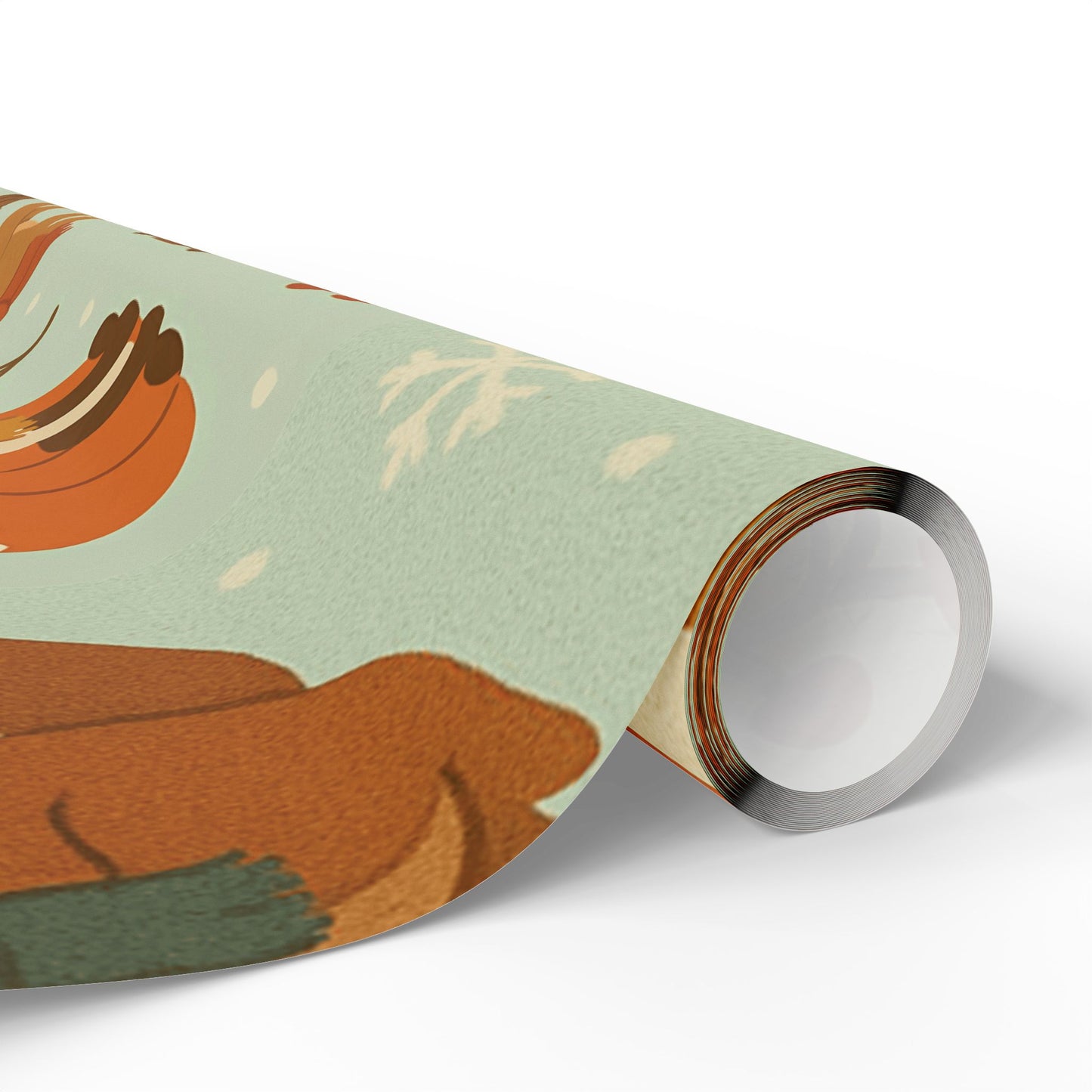 Woodland Winter Friends Wrapping Paper – Fox, Deer, Owl & Squirrel in Cozy Scarves