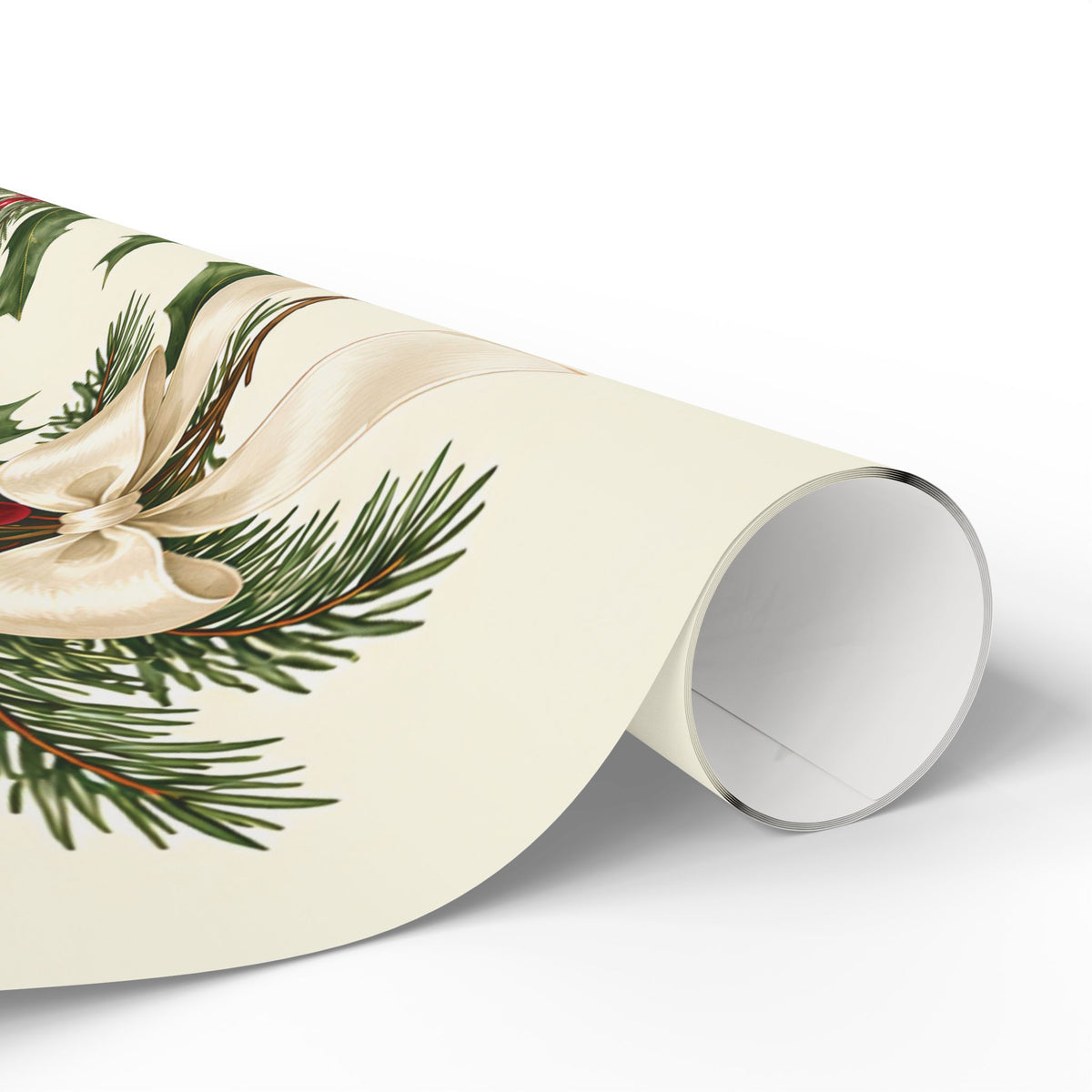 Christmas Pine & Holly Gift Wrapping Paper Roll