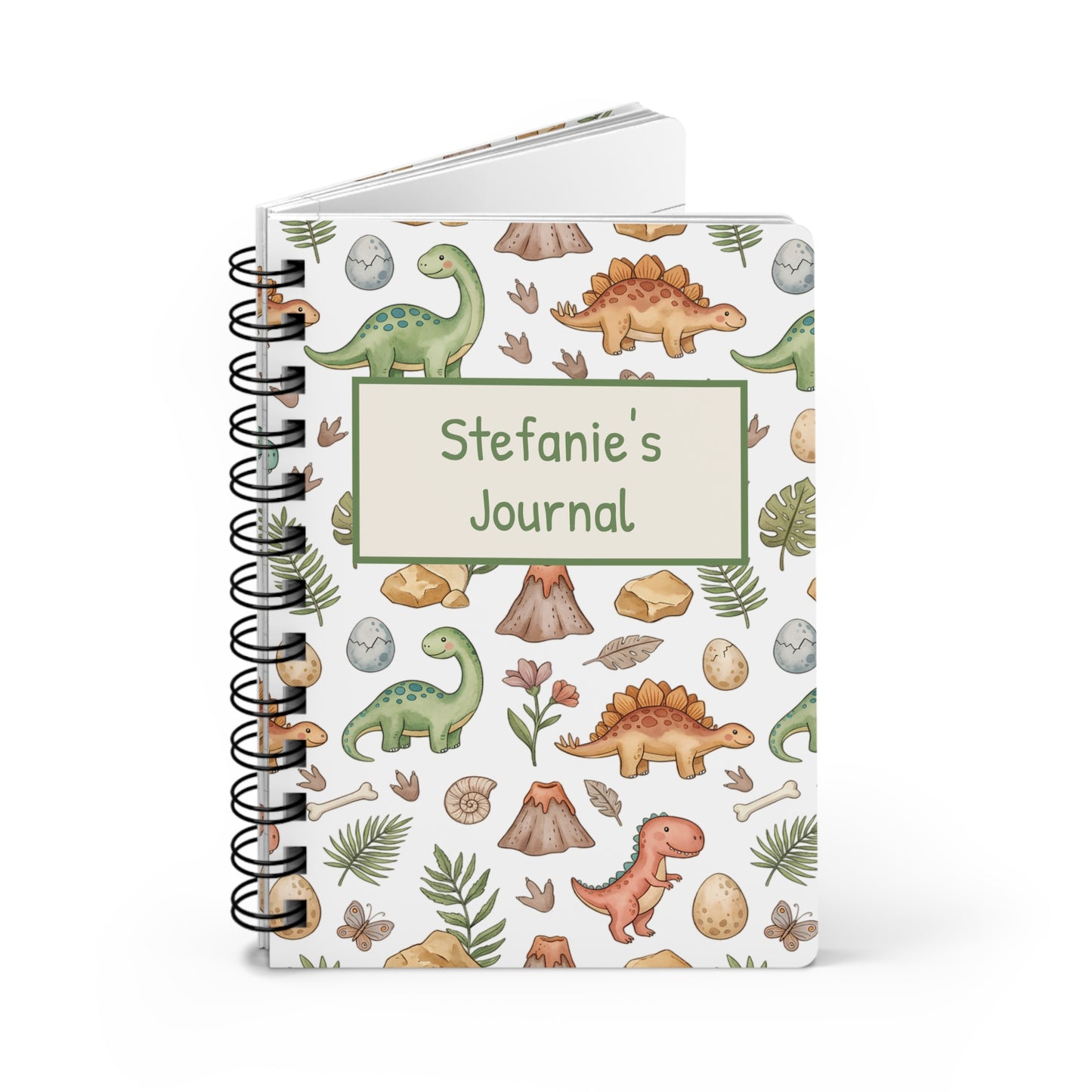 Personalized Dinosaur Spiral Journal – Cute Dino Kids Notebook