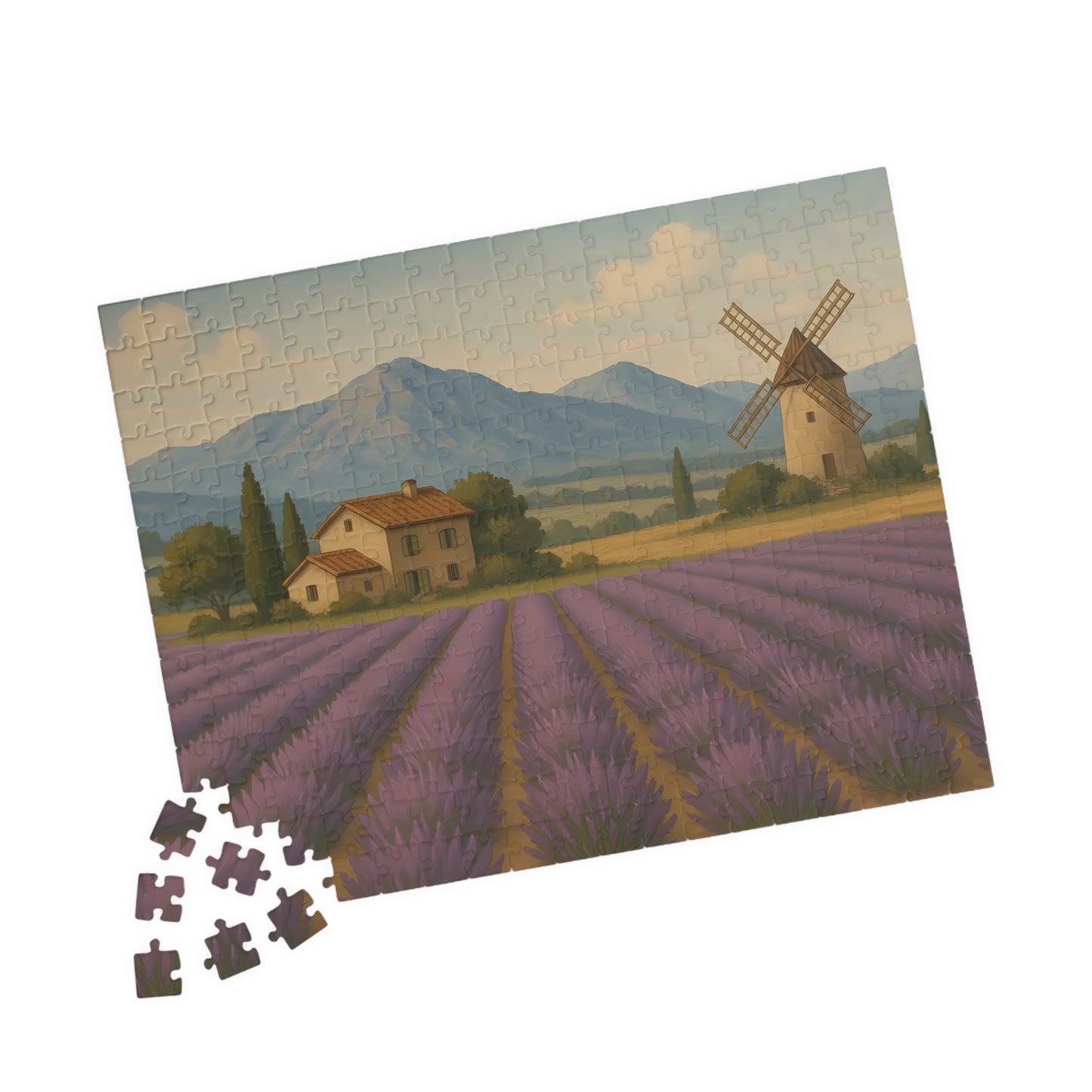 Lavender Fields & Windmill Jigsaw Puzzle – Countryside Farmhouse Scene