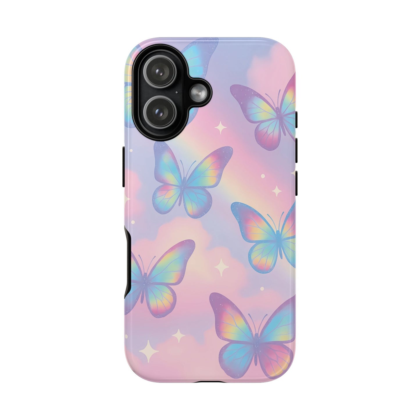 Rainbow Pastel Butterfly Phone Case – Dreamy Clouds & Iridescent Glow
