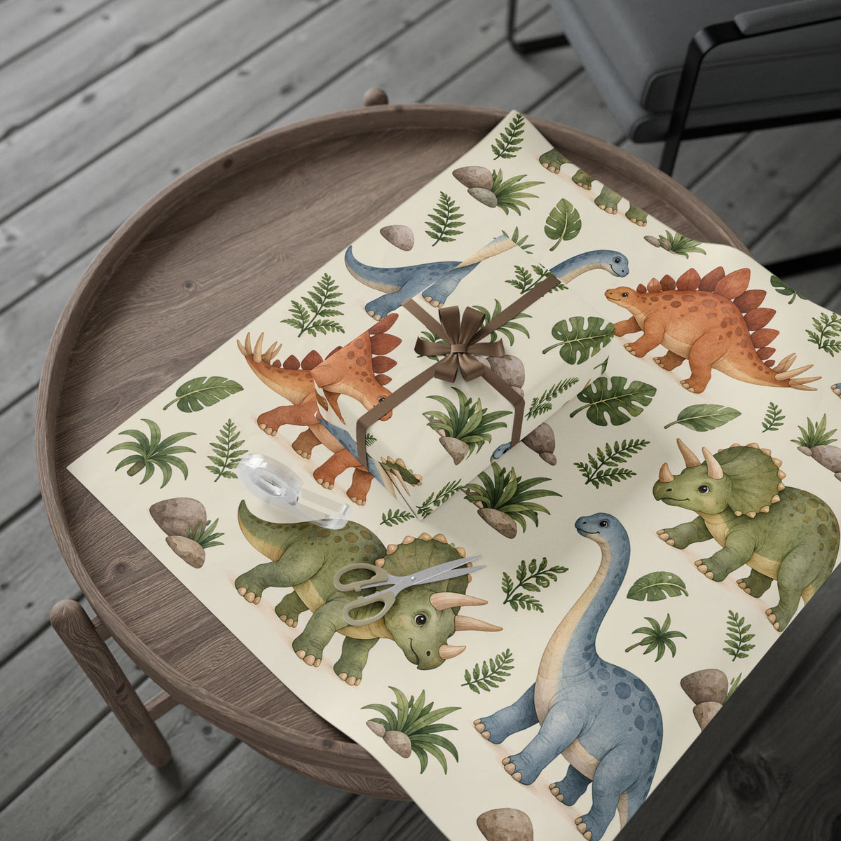 Dinosaur Wrapping Paper Roll — Cute Watercolor Dino Gift Wrap