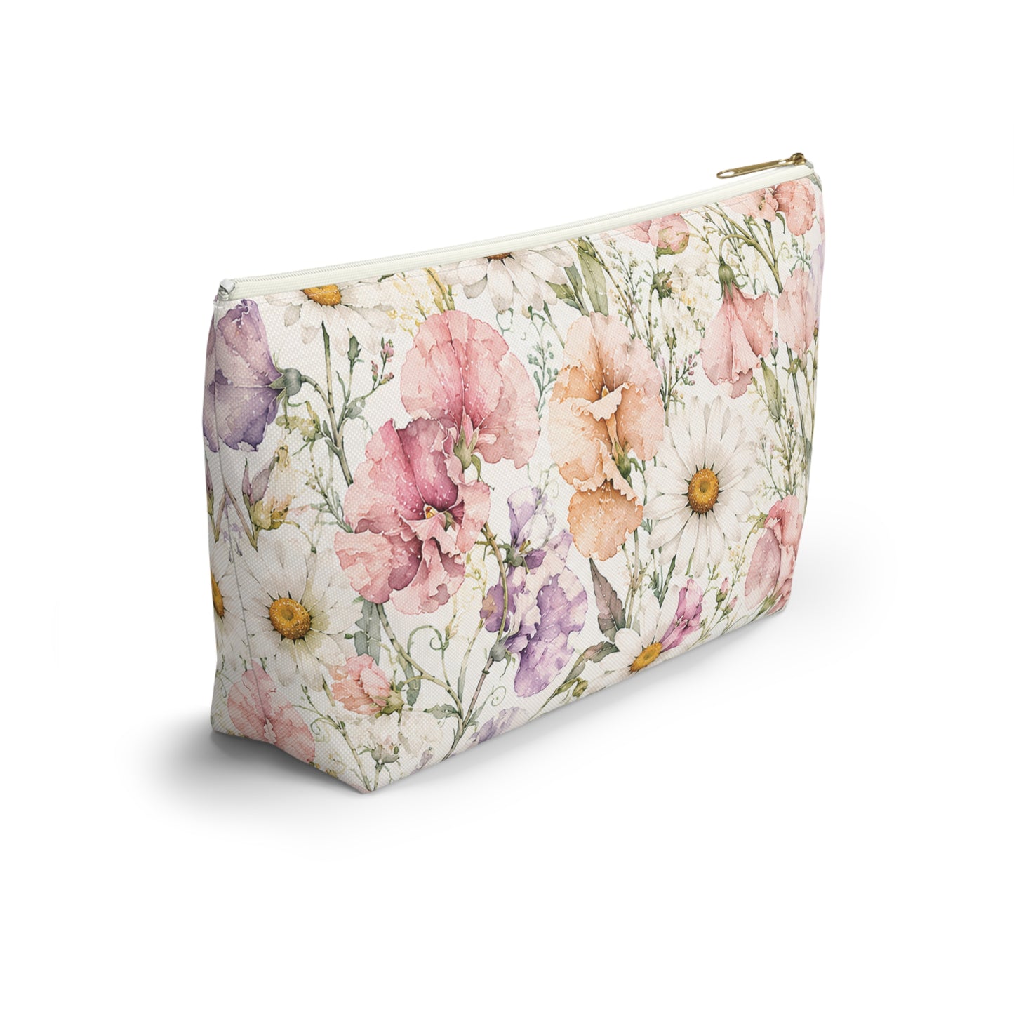 Floral Meadow Accessory Pouch — Watercolor Wildflower Cosmetic Bag