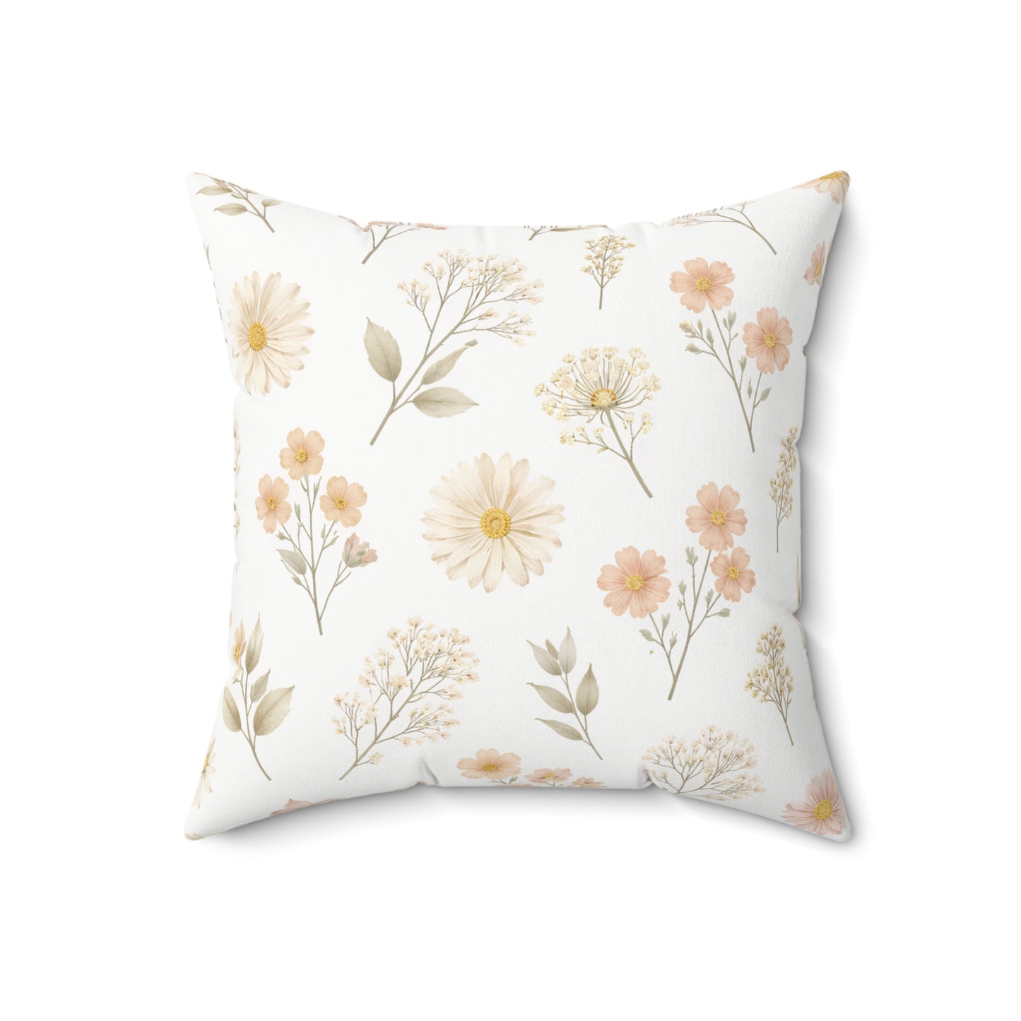 Dainty Wildflower Square Pillow — Pastel Floral Decorative Cushion