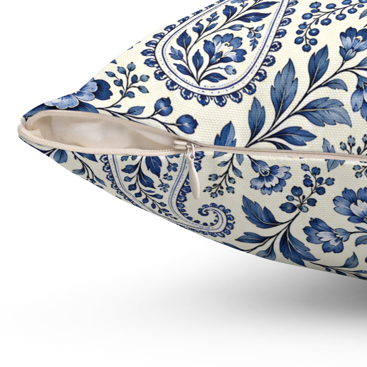 Blue Paisley Decorative Throw Pillow — Square Spun Polyester Cushion