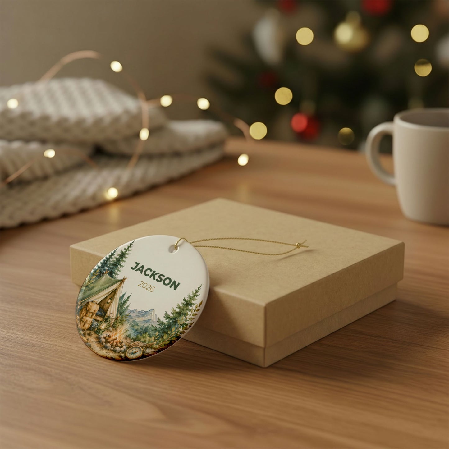 Personalized Camping Ceramic Ornament – Custom Name & Year (e.g., Jackson 2026)