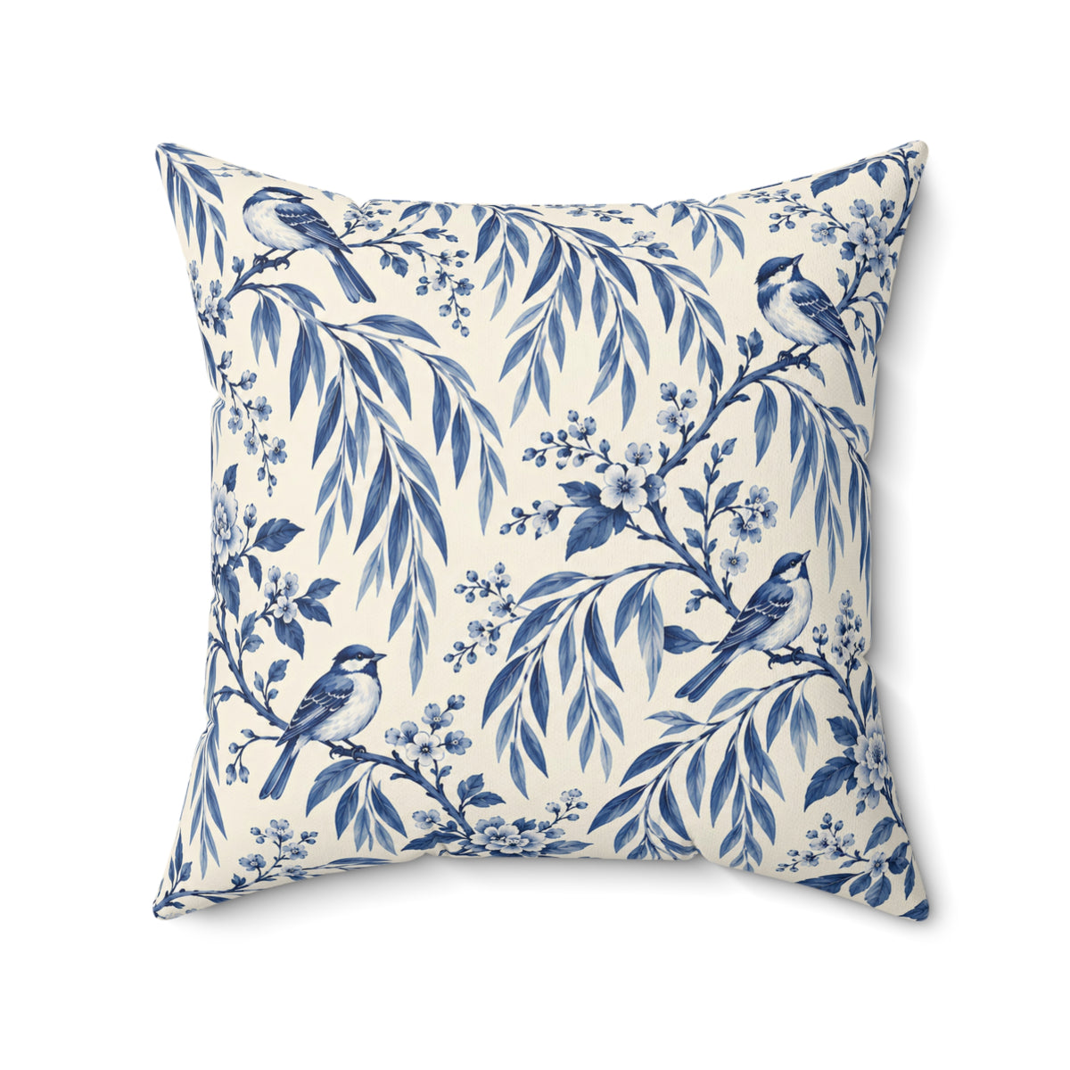 Blue Willow Bird Pattern Pillow — Decorative Square Throw Pillow