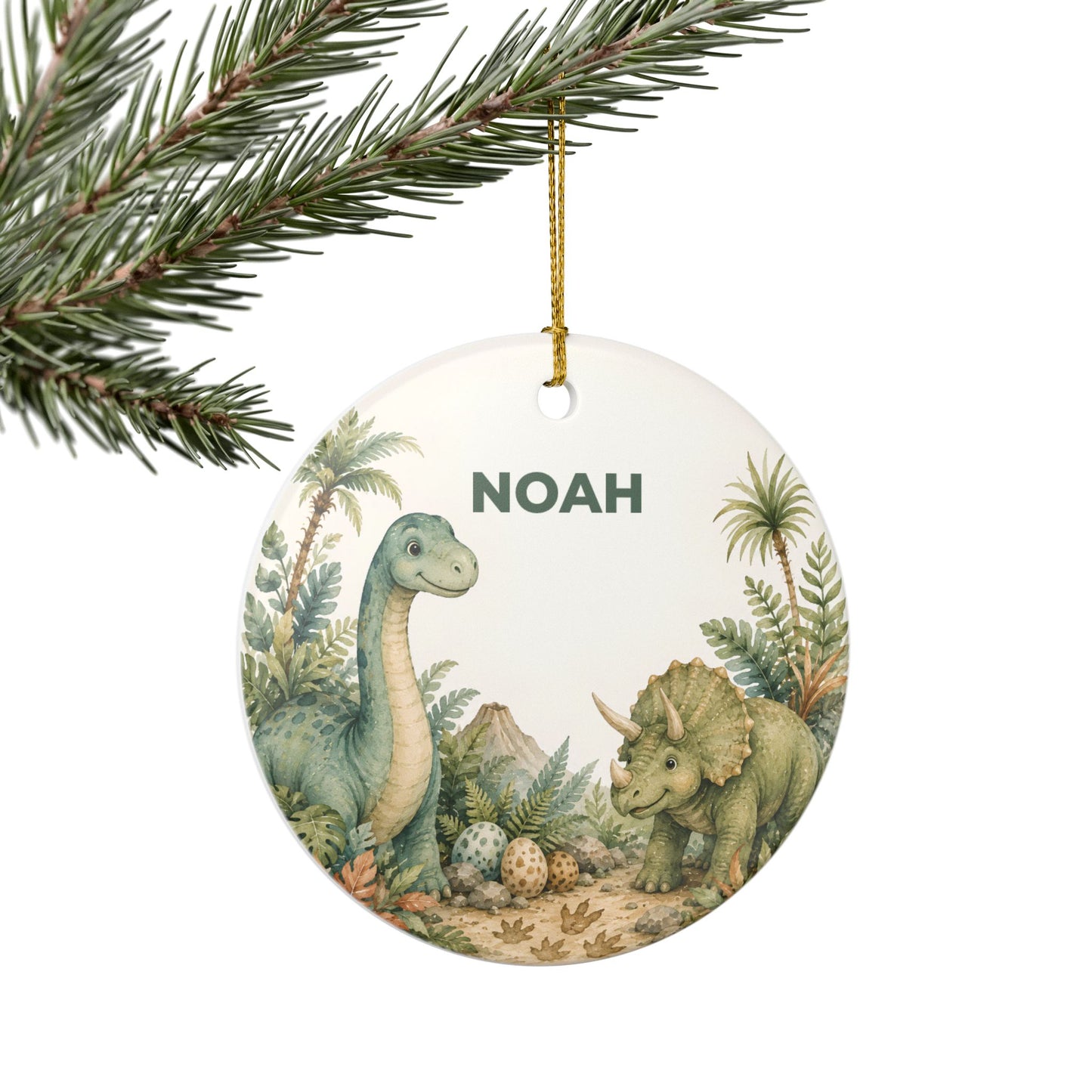 Personalized Ceramic Dinosaur Ornament — Custom Name Baby Nursery Decor
