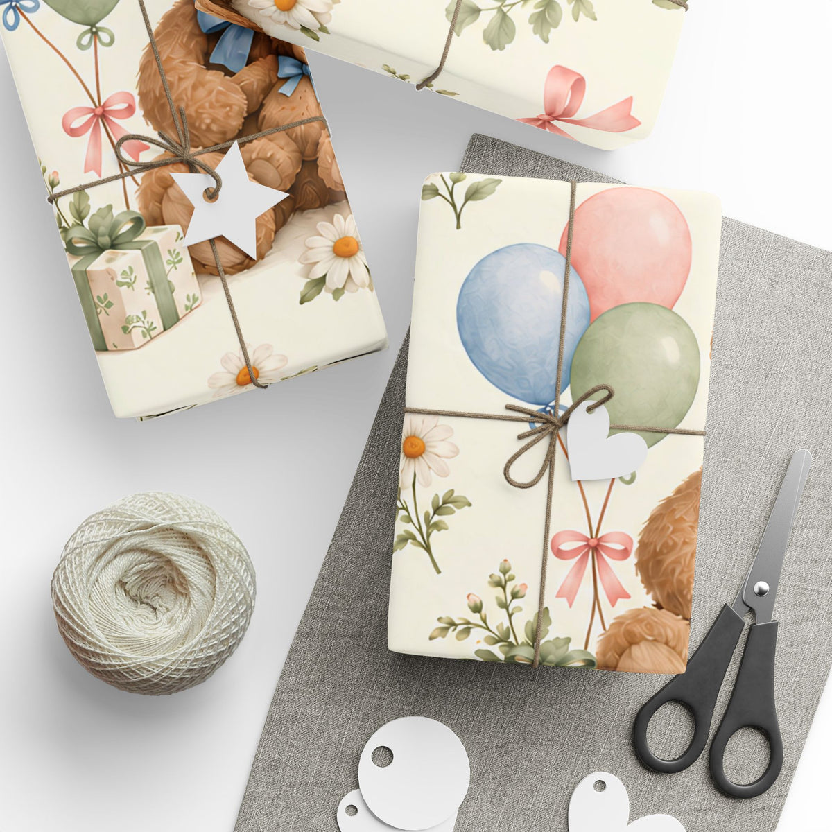 Teddy Bear Floral Wrapping Paper Roll — Vintage Baby Shower & Newborn Gift Wrap