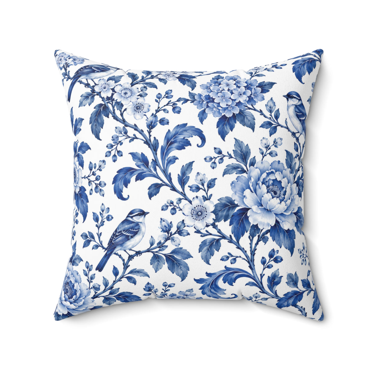 Blue Floral Toile Decorative Pillow