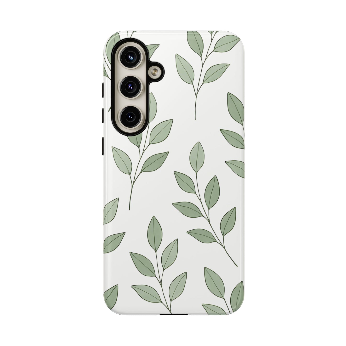 Minimalist Green Leaf Phone Case – Elegant Botanical Pattern on White