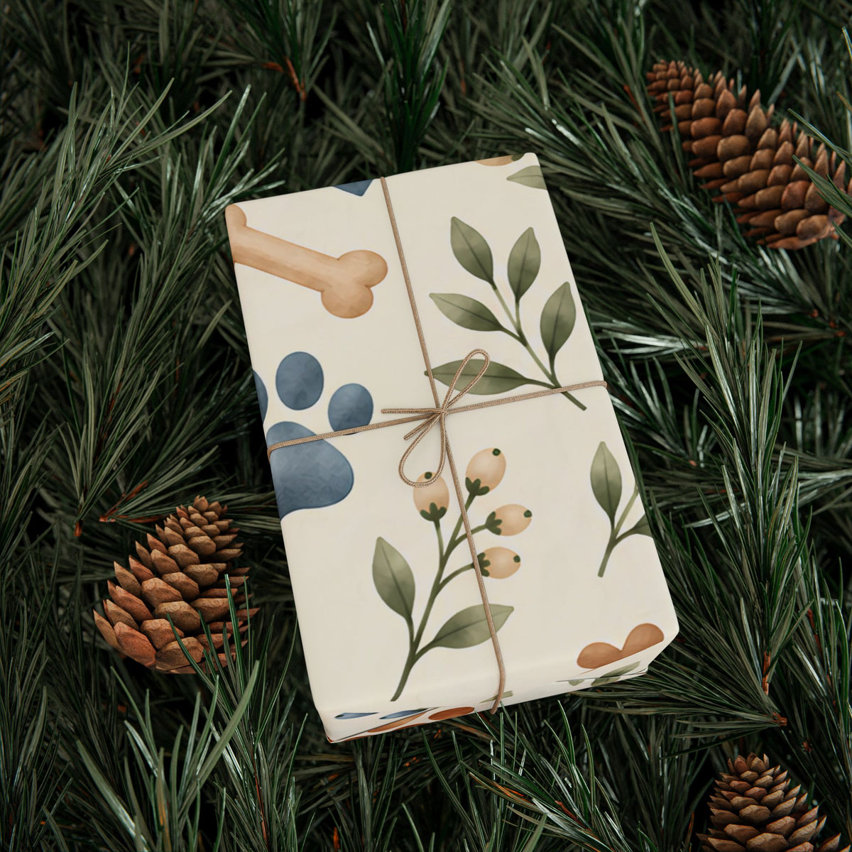 Paw Print Floral Wrapping Paper Roll — Cottage Garden Blooms