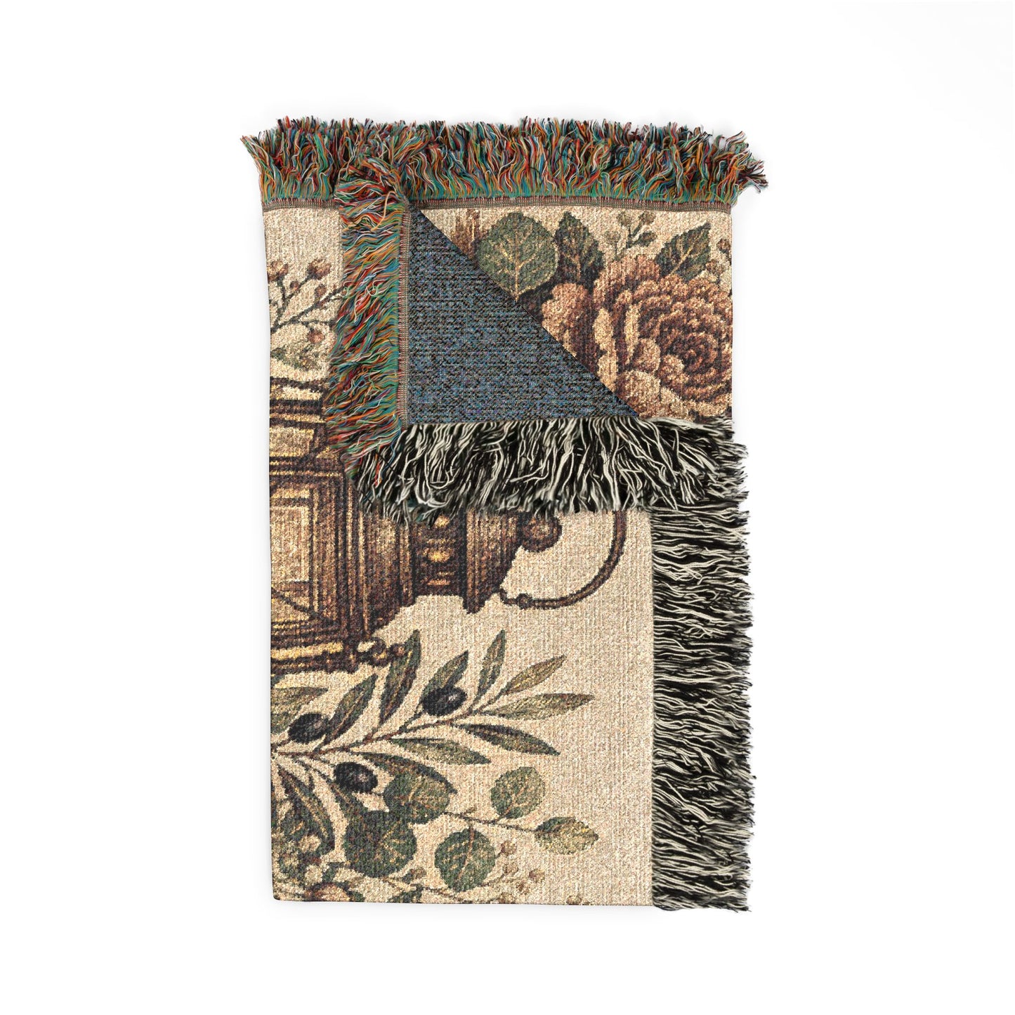 Cozy Reading Woven Throw Blanket — Lantern, Open Book & Floral Tapestry
