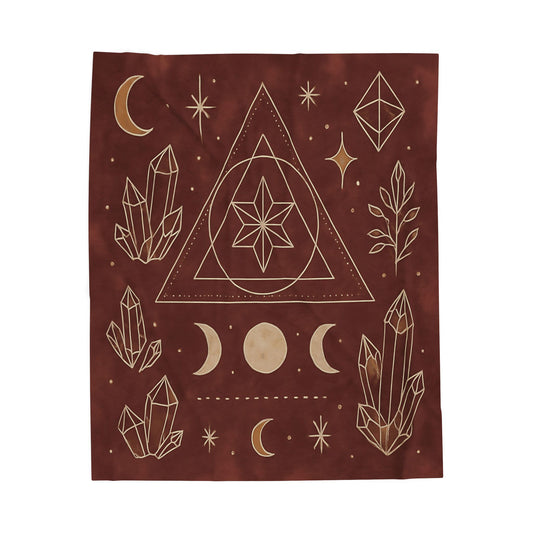 Mystic Celestial Crystal Plush Blanket – Boho Geometric Velveteen Throw for Adults
