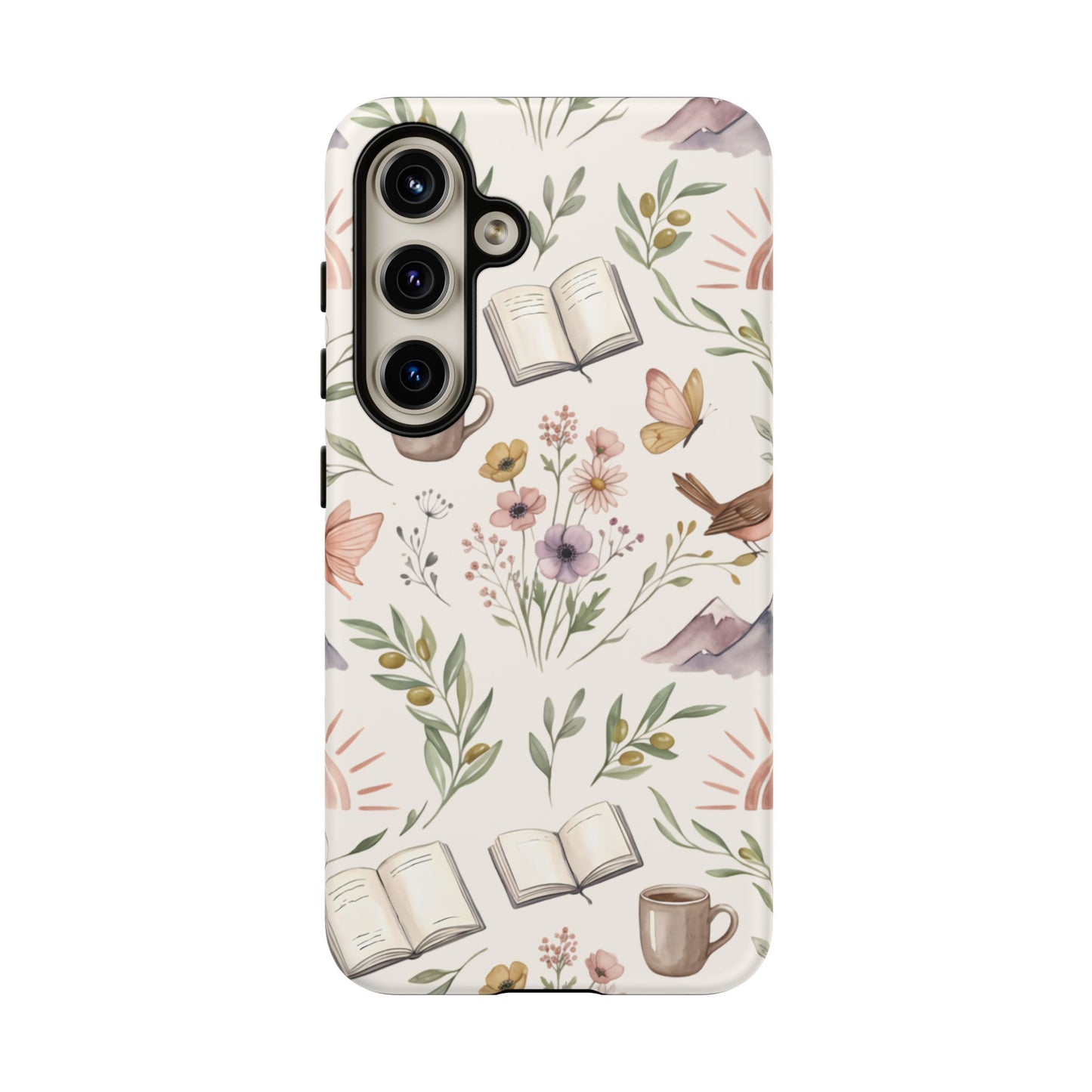 Floral Reading Phone Case — Cozy Books & Coffee Pattern Tough Case
