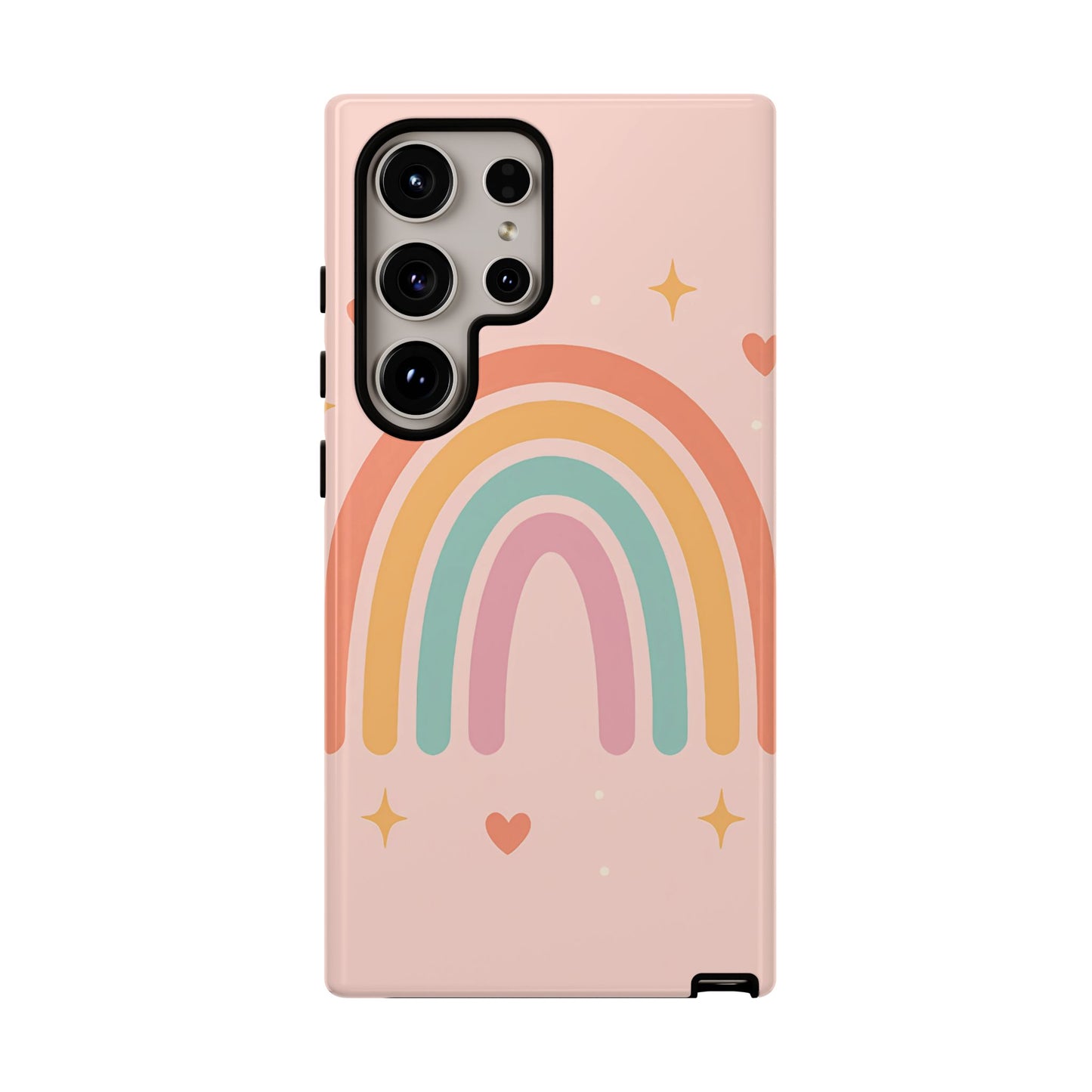 Pastel Rainbow Heart Phone Case – Cute Boho Aesthetic in Soft Pink