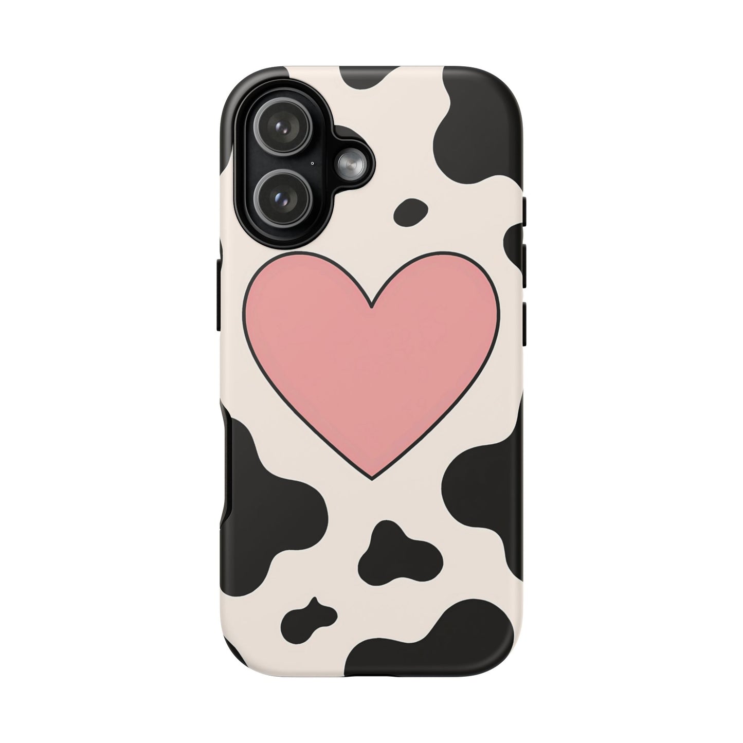 Cow Print Phone Case with Pink Heart – Bold & Cute Protective Cover