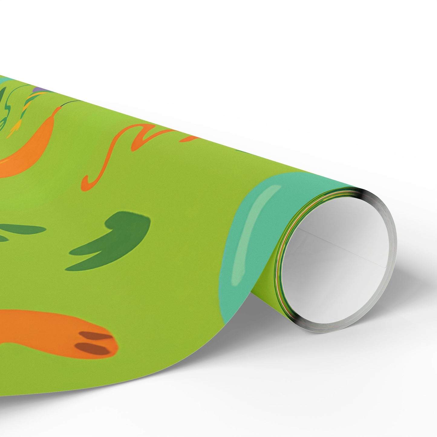 Dinosaur Party Wrapping Paper – Colorful Dinos with Balloons & Hats on Green
