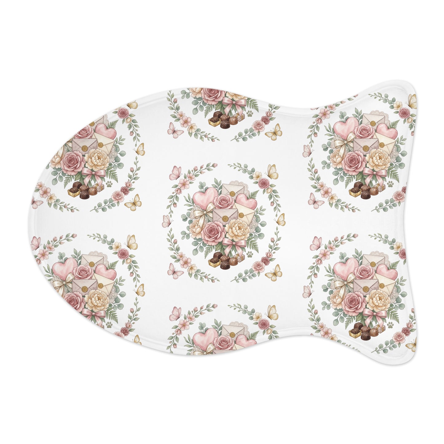 Floral Heart Pet Feeding Mat — Cute Rose & Butterfly Bowl Placemat for Dogs
