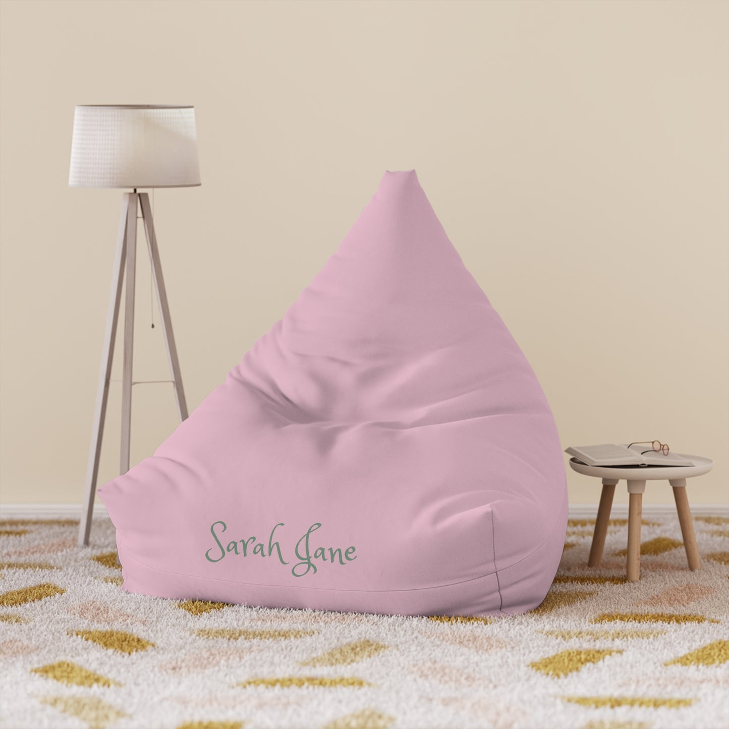 Personalized Pink Bean Bag Cover — Custom Name Script (e.g., “Sarah Jane”)