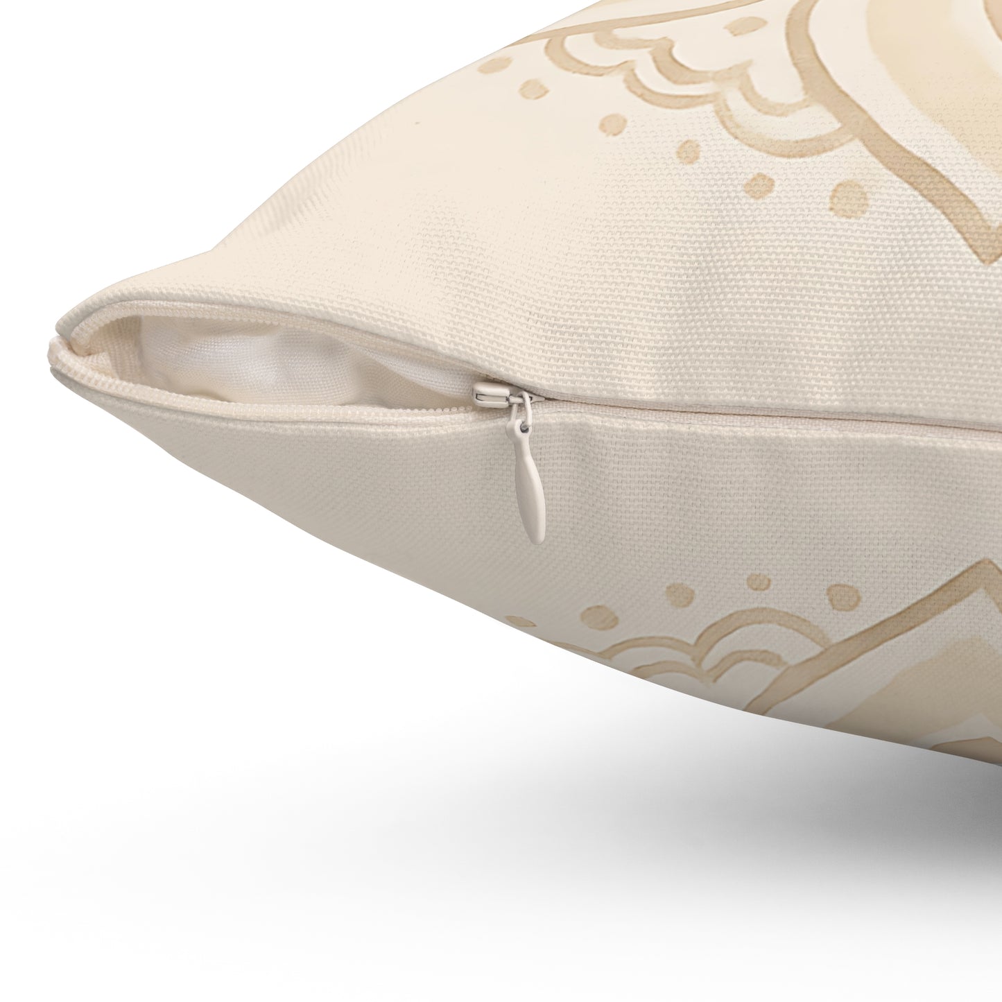 Neutral Mandala Throw Pillow – Boho Decorative Cushion with Cream Floral Medallion & Double-Sided Print